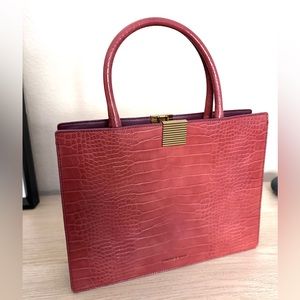 Charles & Keith Faux Croc Embossed Leather Top Handle Bag